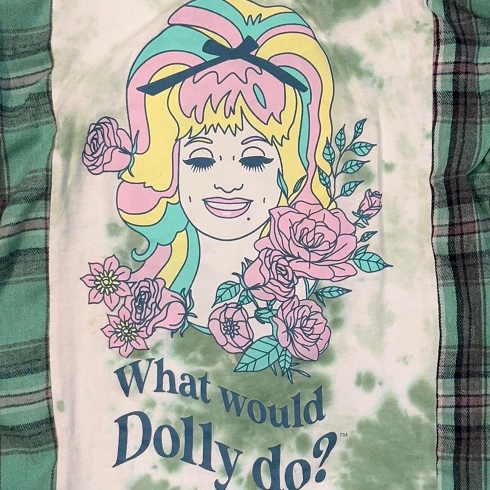What Would Dolly Do Upcycled T Shirt Flannel Top - Picture 3 of 7